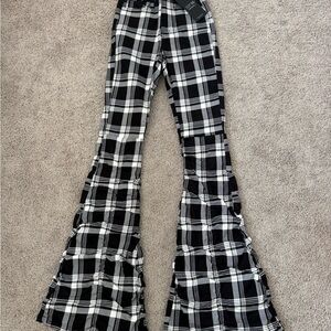 Black and White Plaid Flared Pants